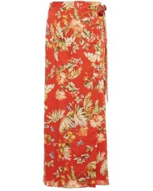 Erdem Vacation Hermia Floral Cotton Wrap Maxi Skirt - Red