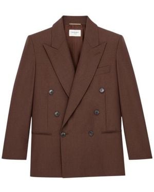 Saint Laurent Double-Breasted Long-Sleeved Jacket - Brown
