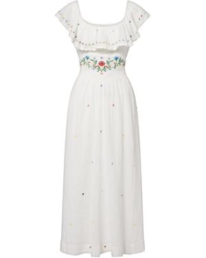 RIXO London Ebony Embroidered Cotton Midi Dress - White