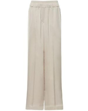 Brunello Cucinelli Satin Wide Leg Pajama Pants - Natural