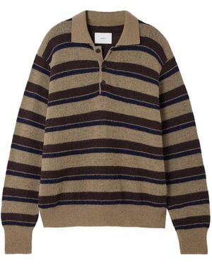 Ssstein Striped Brushed Knitted Polo Sweater - Gray