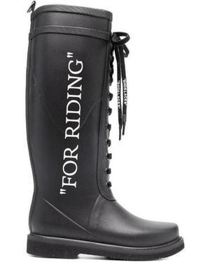 Off-White c/o Virgil Abloh Slogan-Print Metallic Rubber Boots - Black