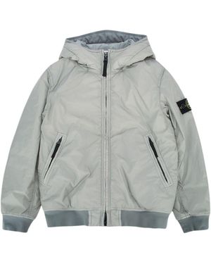 Stone Island Junior Logo Patch Hooded Jacket - Gray