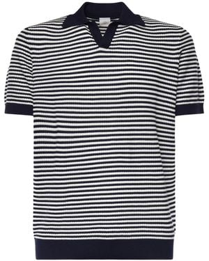 Eleventy Striped Knit Polo Shirt - Blue