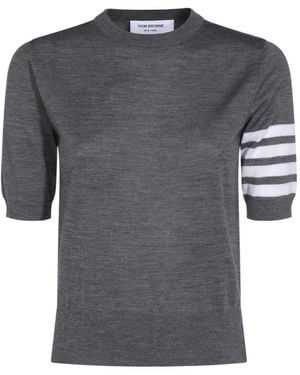 Thom Browne 4 Bar Sheer Sleeved Fine-Knitted T-Shirt - Gray