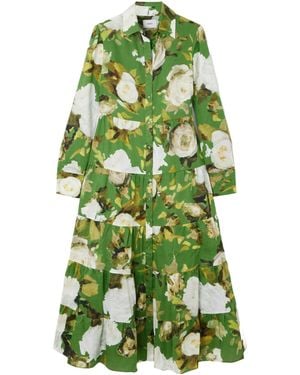 Erdem Layered Print Shirt Dress - Green