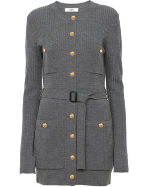 Chloé Chloé Fitted Knit Long Cardigan - Grey