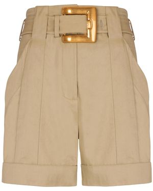 Balmain Belted Gabardine Shorts - Natural