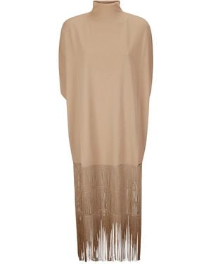 KHAITE Olson Fringed Mock Neck Maxi Dress - Natural