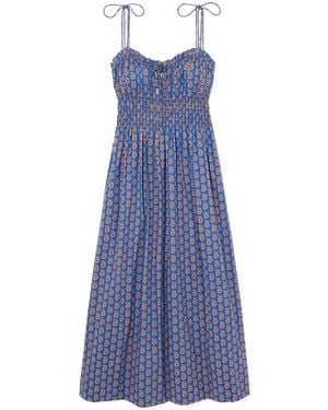 Doen Rhoda Shirred Paisley-Print Organic Cotton-Poplin Midi Dress - Blue