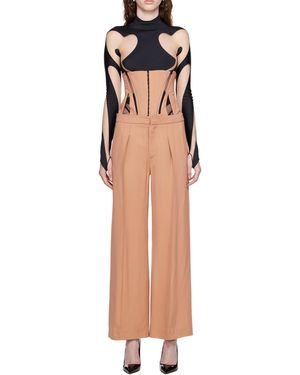 Mugler Waist Stitching Casual Trousers - Natural