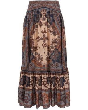 Zimmermann Ascension Tiered Midi Skirt - Brown