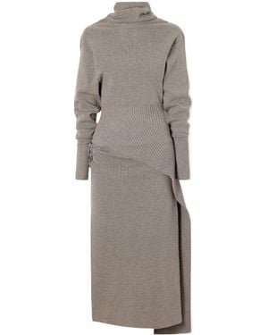 Lanvin Embellished Wool-Blend Turtleneck Midi Dress - Grey
