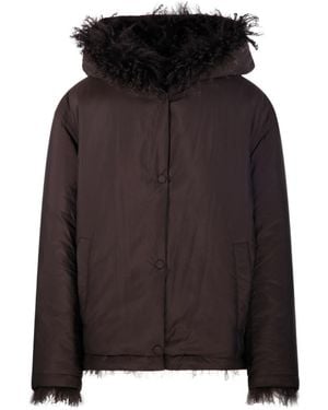 Yves Salomon Hooded Shearling Trim Down Jacket - Black