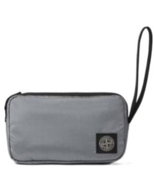 Stone Island Logo-Patch Wristlet Clutch Bag - Grey