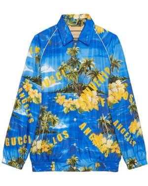 Gucci Tropical Printed Press-Stud Fastened Jacket - Blue