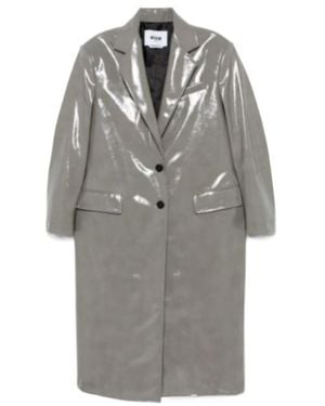 MSGM Faux-Leather Coat - Grey