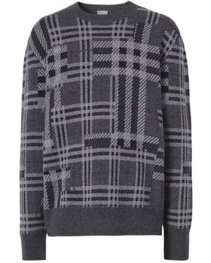 Burberry Contrast-Check Jumper - Grey
