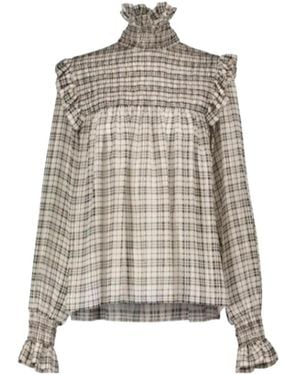 Saint Laurent Check-Pattern Long-Sleeve Blouse - Brown