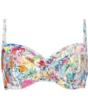 Zimmermann Floral Pattern Splicing Sling Swimsuit - Blue