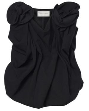 Magda Butrym Floral-Appliqué Wool-Blend Top - Black