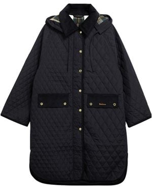 Barbour Hooded Diamond Quilted Long Coat - Black