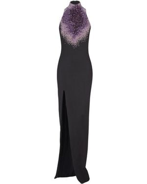 Balmain Milano Jersey Halterneck Dress With Amethyst Embroidery - Blue