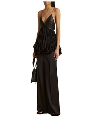KHAITE The Anita V-Neck Paneled Tank Top - Black