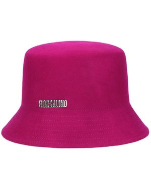 Borsalino Logo-Plaque Knitted Bucket Hat - Pink