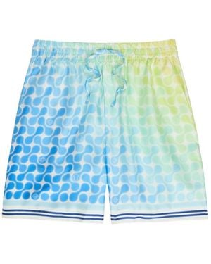 CASABLANCA Tennis Tile Patterned Silk Shorts - Blue