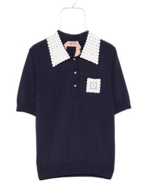 N°21 Crochet-Trimmed Polo Shirt - Blue