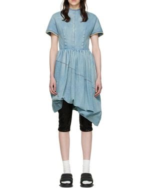 we11done Logo Round Neck Short-Sleeved Dress - Blue