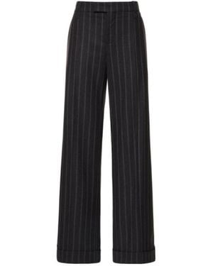 Brunello Cucinelli Pinstripe Wool Straight Pants - Black