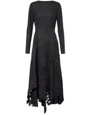 Oscar de la Renta Peony Asymmetric Wool Midi Dress - Black