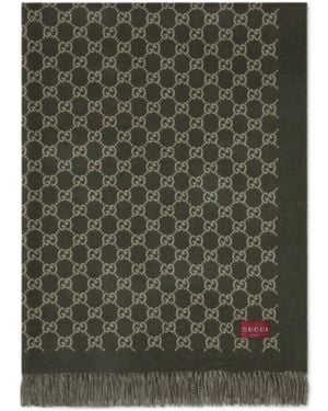 Gucci Reversible Gg Wool Cashmere Blanket - Green