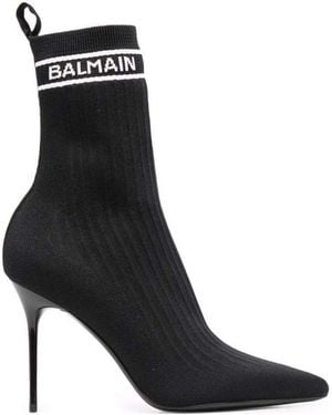 Balmain Skye Stretch Knit Ankle Boots - Black