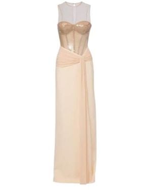 David Koma Sequined Cady And Mesh Corset Gown - White
