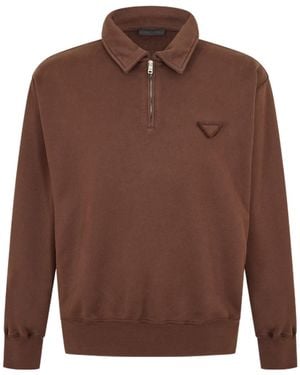 Prada Quarter-Zip Fleece Sweatshirt - Brown