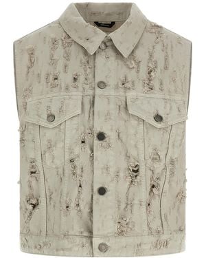 Haikure Collared Denim Vest - Gray