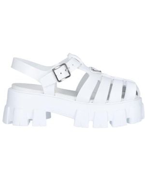Prada Foam Logo Patch Round Toe Sandals - White