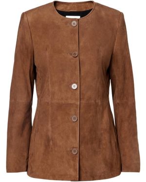 Nour Hammour Long-Sleeved Leather Jacket - Brown