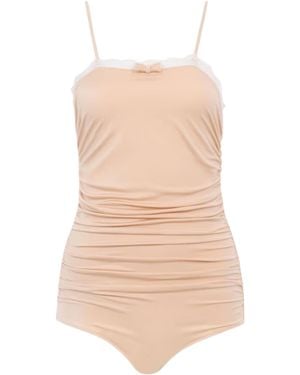 Chloé Chloé Ruched Lace-Trim Bodysuit - Natural