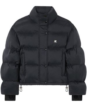 Courreges Padded Nylon Bomber Jacket With Embroidered Ac Logo - Blue