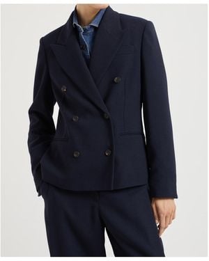 Brunello Cucinelli Peak-Lapel Double-Breasted Blazer - Blue