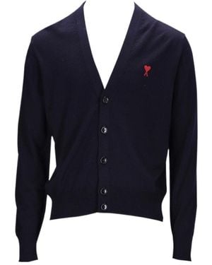 Ami Paris Ami De Coeur Logo Embroidered Buttoned Cardigan - Blue