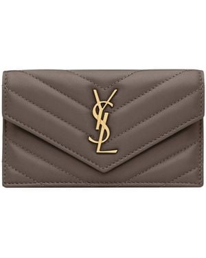 Saint Laurent Cassandre Matelassé Leather Wallet - Grey