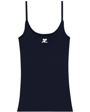 Courreges Courrèges Logo Embroidered Ribbed Sleeveless Top - Blue