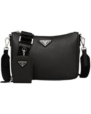 Prada Saffiano-Leather Shoulder Bag - Black