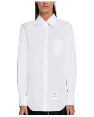 Thom Browne Logo-Patch Long-Sleeved Shirt - White