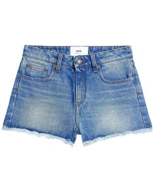 Ami Paris Rough-Edged Denim Shorts - Blue